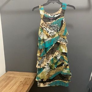 Multi color ruffled cocktail dress, sleeveless